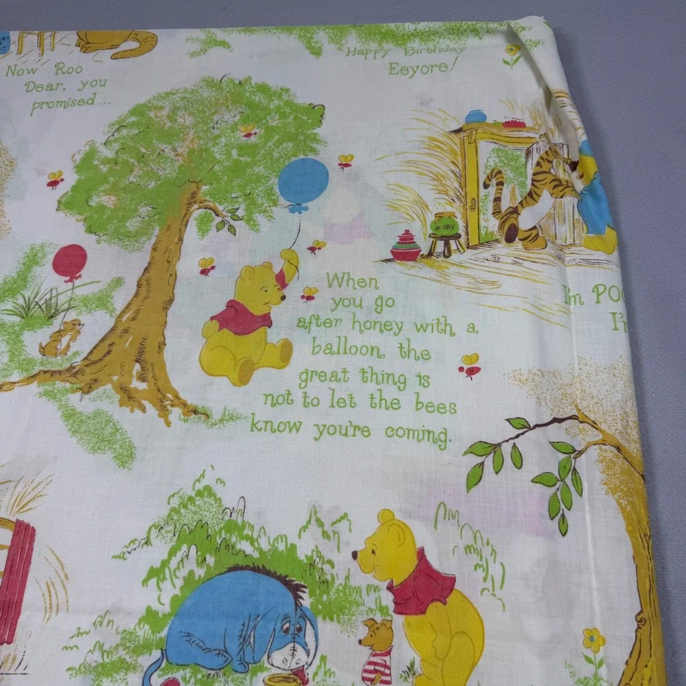 Vintage Winnie the Pooh Twin Flat Sheet Fabric PermaPrest Disney Storybook Print